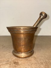 Antique Vintage 19th Century Brass / Bronze Mortar And Pestle (Mortar 11cm Tall)