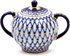 Lomonosov Sugar Bowl - Blue & Gold Cobalt Net - 450ml / 15oz.
