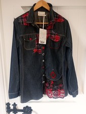 Elisa Cavaletti Women's Cotton Embellished Shirt In Denim Colour With Tartan M