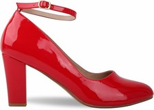 WOMENS LADIES BLOCK HEEL ANKLE STRAP WORK COURT EVENING DRESS GIRLS SHOES PUMPS