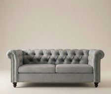 Large 2 Seater Sofa Chesterfield Button Sofa Couch Linen Fabric Settee Victoria