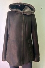 Ladies B3 Flying Real Sheepskin Shearling Jacket Brown Brown Fur Hooded  P-739