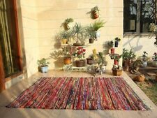 Indian Handmade Cotton Multi Area Rug Rag Dari Yoga Mat Decorative Chindi Dari