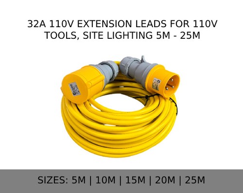 110v 32a yellow extension lead - yellow,
