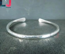 Solid 925 Sterling Silver Round Bangle 4mm Hammered Cuff Men's Bangle Size 7.5"