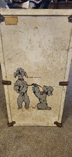 CASS Toys metal doll wardrobe Vtg 1950s Gray white steamer trunk dogs 14” X 7”