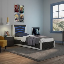 GALAXY OTTOMAN STORAGE LED HEADBOARD GAMING FAUX LEATHER SINGLE BED FRAME
