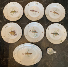 Richard Ginori Quenelle 6 Dinner Plates 10" Scalloped Edge & Platter Sauce Jug