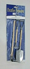 New Vintage 3 pc Miniature Wood Metal 6" Garden Tool Set Shovel Hoe Pitch Fork