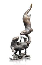 Otter Pair Playing Foundry Cast Bronze Sculpture by Keith Sherwin 1214 *
