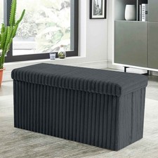 Foldable Storage Box Ottoman Cushioned Stool Pouffe Kids Toy Bench Seat Charcoal