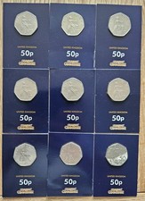 Set of 9 X Old 50p coins: 1976, 1977, 1978, 1979, 1980, 1981, 1982, 1983, 1994