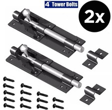2x Heavy Duty Large Garden Gate Shed Sliding Door 4"Tower Bolt Black Latch Catch