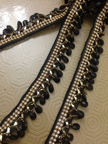 Black beaded teardrop trim - black,