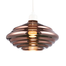 Modern Ribbed Honeycomb Glass Pendant Light Shade in Copper Plated 26cm Diame...