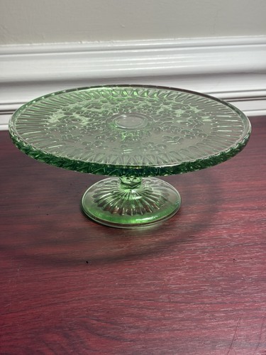 Green pressed glass pedestal - pressed,