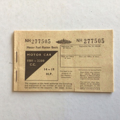 Vintage motor car fuel - fuel, ration