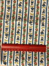 VTG Disney Donald Duck blue white stripe floral Cotton Fabric  44” X  2.5yds+