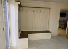 BESPOKE HIGH BACK CORNER MONKS BENCH L-SHAPED BOOKING STORAGE SOLID PINE ANY SIZ