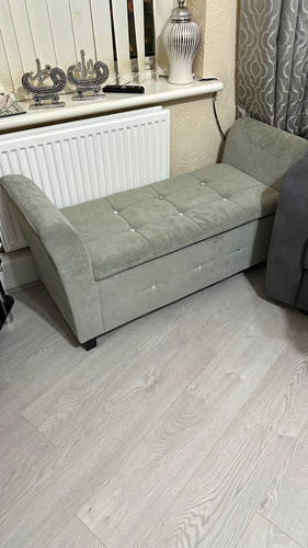 Grey fabric storage bench - fabric,
