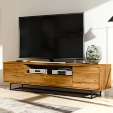 200cm TV Unit Oak | Metal Frame, Drawer & Shelves | Modern Media Cabinet Storage