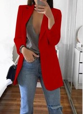 Womens Long Sleeve Solid Blazer Jacket Suit Ladies Work Casual Slim Coat Tops UK