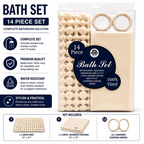 Beige vinyl shower curtain set - beige,