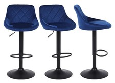 Blue Velvet Bar Stools Breakfast Chairs Swivel Barstools Matt Black Metal 12346