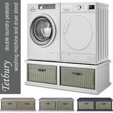 Tetbury double laundry pedestal stand.Washing machine & dryer stand with drawer