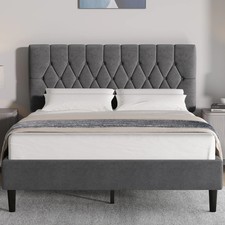 Chesterfield Velvet Upholstered Double Bed Frame with Adjustable Headboard