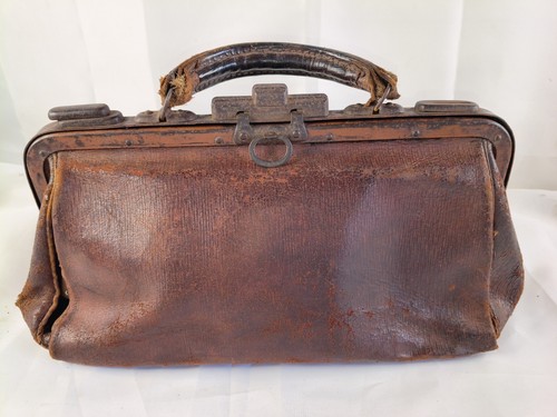 Antique leather handbag prop - leather,