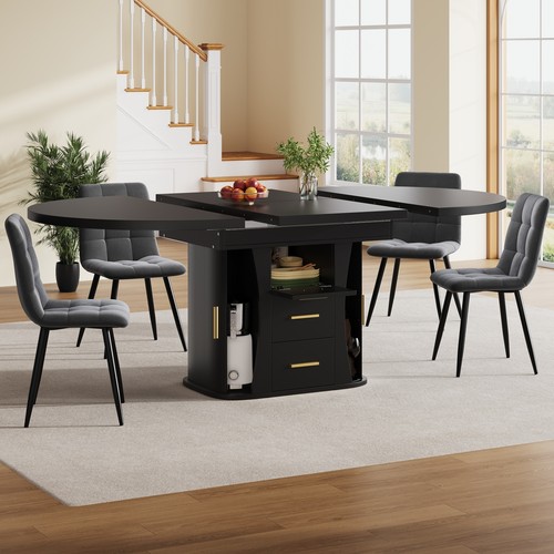 Black extendable dining - dining, table
