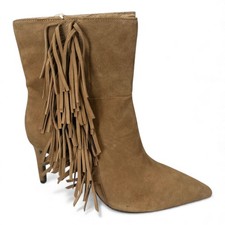 M&S  Women’s Taupe Suede Fringe Cowboy Heel Pointed Ankle Boots RRP £79.00