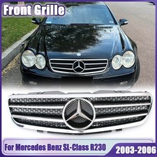 For Mercedes Benz SL-Class R230 2003-2006 SL500 SL600 Chrome Black Front Grille