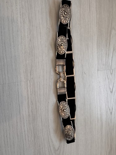 Black elastic fashion belt - black,