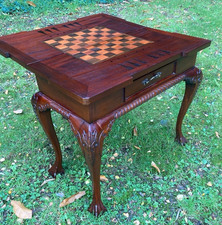 Reproduction Chippendale Style Richly Carved Mahogany Games Table