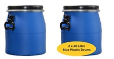 Storage Tank Open Top Blue Plastic Barrel Shipping Container 20 Litre Drums x 2
