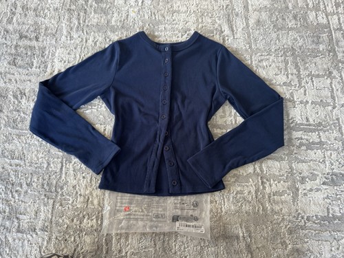 Navy blue ribbed - navy, button