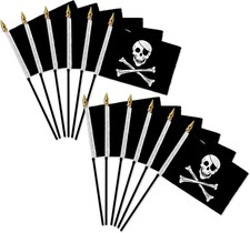 1 Dozen Pirate Regular 4x6in Mini Handheld Pirate Stick Flags