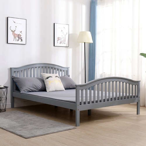 Double grey wooden - bed, 4ft