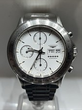 Mens Stainless Steel Auto Wind Longines Admiral DayDate Chronograph Wrist Watch