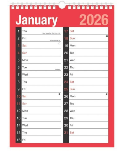 2026 month view wall - a4,