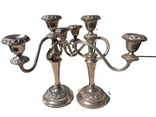 PAIR VINTAGE ANTIQUE STYLE ELECTROPLATED SILVER 3 ARM CANDELABRAS CANDLEHOLDERS