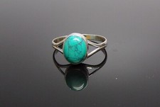 Handmade 925 Sterling Silver Turquoise Stone Ring 10 x 8 mm Y Band. Size H - Z+1