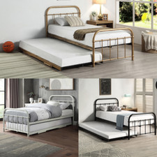 TEWIN WHITE HOSPITAL METAL SINGLE BED & GUEST TRUNDLE BLACK-BRASS-WHITE