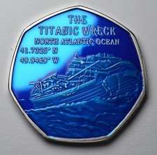 RMS TITANIC Silver Commemorative. Blue Enamel. WRECK/HERITAGE. White Star/Liner
