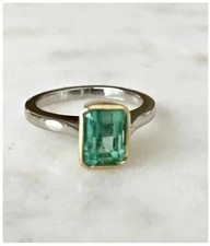 Art Deco Style 2Ct Emerald Lab Created Diamond 14K White Gold FN Engagement Ring