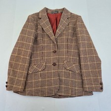 ALEXON SPORTSET Blazer 12 Brown Women's Wool Silk Vintage Dogstooth