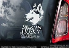Husky - Car Window Sticker - Siberian Dog on Board Sign Art Decal Gift - V01
