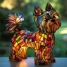 Tiffany Style Stained Yorkshire Terrier Night Light Lamp Dog Series Art Light